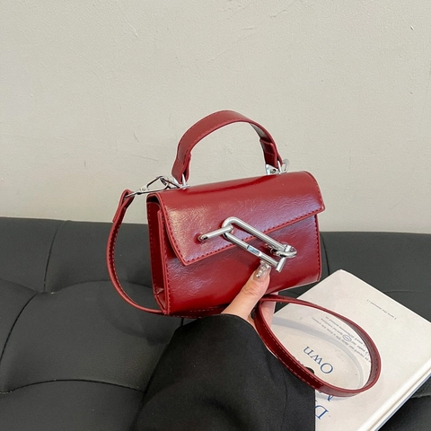 Mini Handbag Women Patent PU Leather Small Square Crossbody Shoulder Bag With Metallic Lock Trendy Versatile
