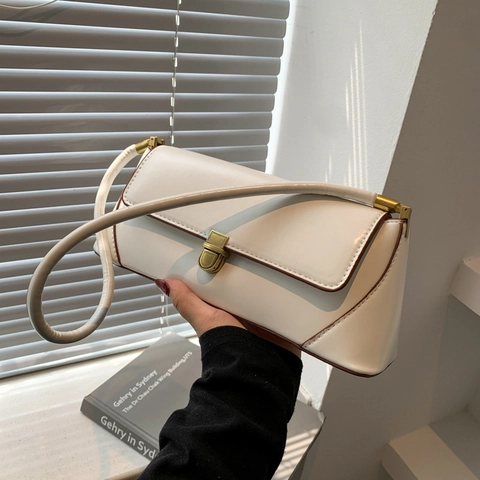 Bolso Baguette Minimalista Cuero PU Bolso De Hombro Axila Retro Color Sólido Cierre De Solapa Para Mujer Diario