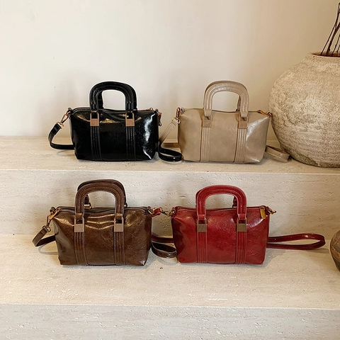 Borsa Boston Retro Pelle PU Borsa A Tracolla Vintage Strutturata Borsa Commuter Per Donne