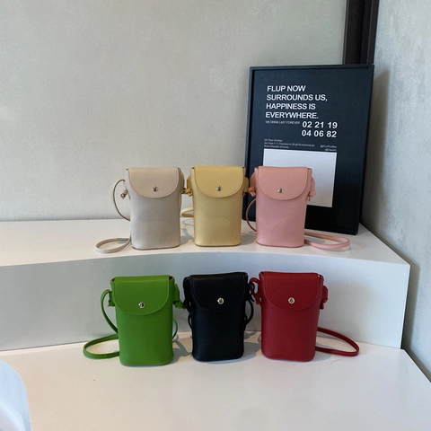 Mini Crossbody Phone Bag For Women PU Leather Litchi Texture Flap Magnetic Buckle Small Shoulder Purse Solid Color