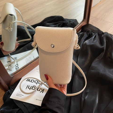 Mini Crossbody Phone Bag For Women PU Leather Litchi Texture Flap Magnetic Buckle Small Shoulder Purse Solid Color