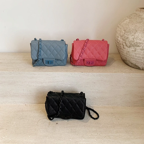 Quilted Shoulder Bag PU Leather Rhombus Stitching Chain Crossbody Small Square Flap Bag For Women Elegant Casual