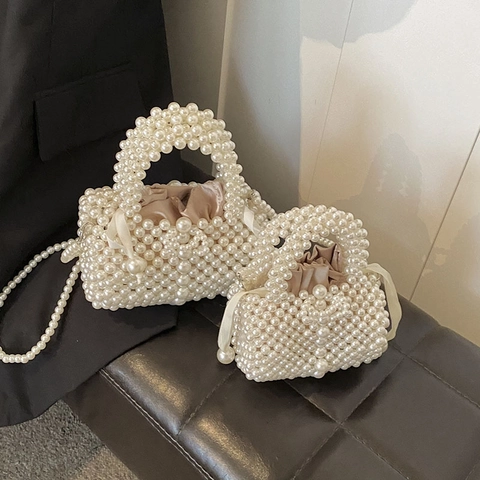 Borsa A Mano In Künstliche Perle Intrecciate A Mano Con Fodera In Raso Elegante Borsa A Tracolla Da Sera Per Donna