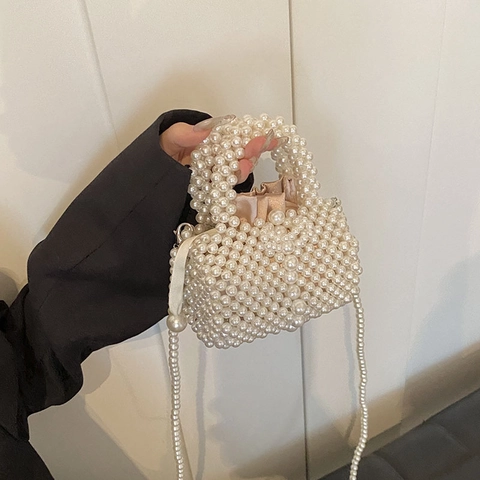 Borsa A Mano In Künstliche Perle Intrecciate A Mano Con Fodera In Raso Elegante Borsa A Tracolla Da Sera Per Donna