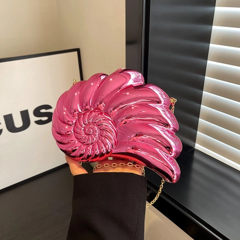 Borsa Da Sera Conchiglia Di Nautilus Acrilico Specchio Guscio Rigido Catena Di Metallo Tracolla Chic Novità