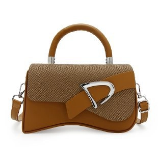 Women Handbag PU Leather Woven Texture Flap Curved Bottom Elegant Shoulder Crossbody Bag With Metal Buckle For Commuting