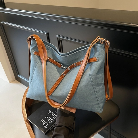 Borsa Tote In Tela Da Donna Grande Capacità Borsa A Tracolla Con Tracolla In Ecopelle Stile Retro Francese Pendolare