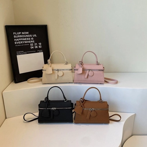 Borsa A Mano Da Donna Trama Intrecciata Vintage Pelle PU Borsa A Tracolla Con Cerniera Piccola Borsa Quadrata Minimalista