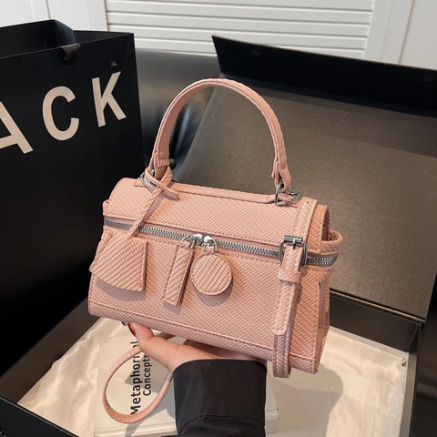 Borsa A Mano Da Donna Trama Intrecciata Vintage Pelle PU Borsa A Tracolla Con Cerniera Piccola Borsa Quadrata Minimalista