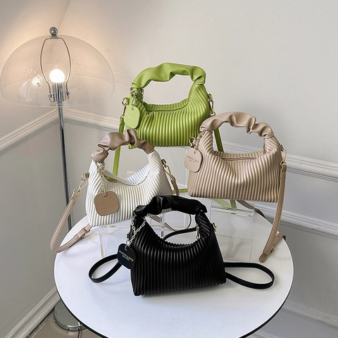 Bolso De Mano Plisado Mujer Cuero PU Asa De Nube Fruncida Bolso De Hombro Bandolera Color Contrastado Bolso Cuadrado Pequeño
