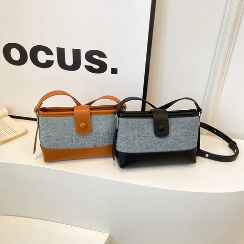 Patchwork Crossbody Bag For Women Denim Fabric And PU Leather Retro Small Square Shoulder Handbag Versatile
