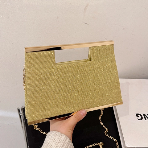 Shiny Glitter Evening Clutch Bag With Metal Handle And Detachable Chain For Wedding Party Formal Event Fashion Women