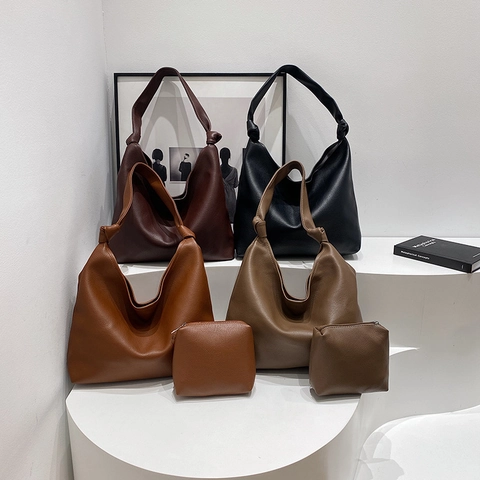 Borsa Hobo Grande Trama Litchi Pelle PU Tracolla Con Nodo Vintage Borsa A Spalla Versatile Da Donna