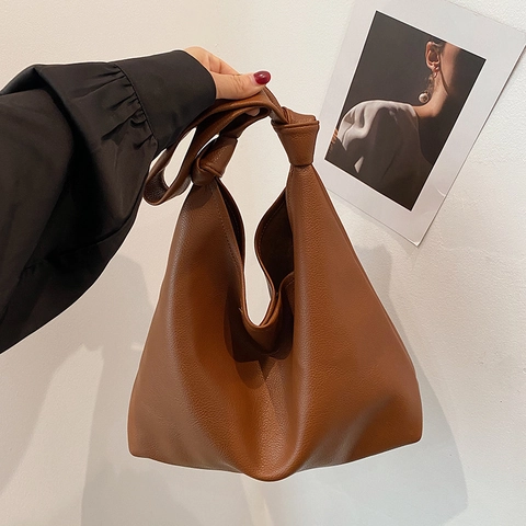 Borsa Hobo Grande Trama Litchi Pelle PU Tracolla Con Nodo Vintage Borsa A Spalla Versatile Da Donna