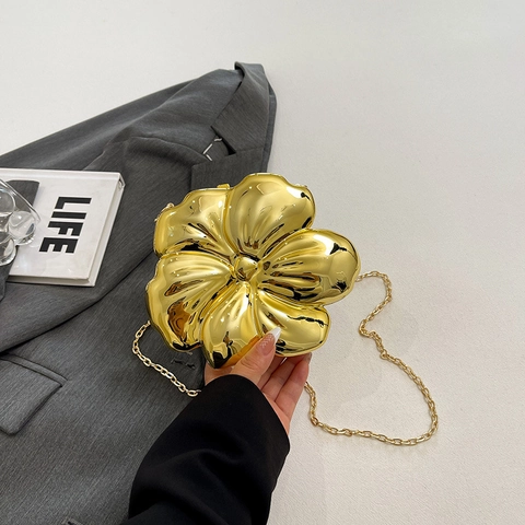 Sac De Soirée En Forme De Fleur Acrylique Pochette Rigide Miroir Métallique Avec Chaîne Pour Femmes Fête