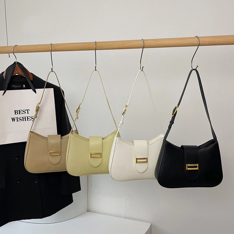 Borsa A Spalla Sottoascella Retro In Pelle PU Per Donna Con Fibbia In Metallo Dorato Tracolla Regolabile Moda Minimalista