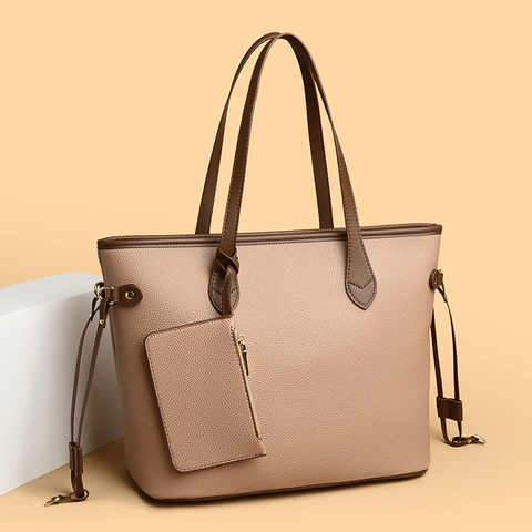 Bolso De Mano Tote Grande Para Mujer Y Bolsa Pequeña Cuero PU Patrón Lichi Bolso De Hombro De Color Contraste
