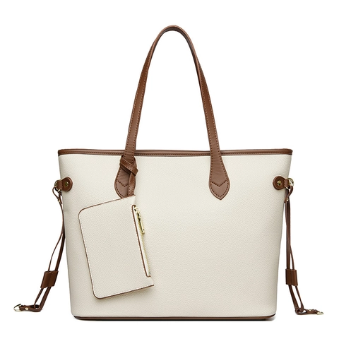 Bolso De Mano Tote Grande Para Mujer Y Bolsa Pequeña Cuero PU Patrón Lichi Bolso De Hombro De Color Contraste