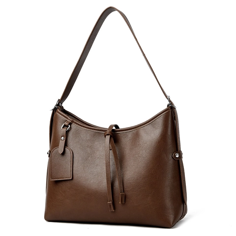 Bolso Hobo Retro De Cuero PU Gran Capacidad Color Sólido Con Borla Y Colgante Para Mujeres Urbano Minimalista