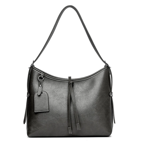 Bolso Hobo Retro De Cuero PU Gran Capacidad Color Sólido Con Borla Y Colgante Para Mujeres Urbano Minimalista
