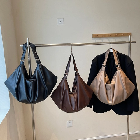 Borsa Hobo Donna Grande Capacità Pelle PU Trama Litchi Borsa A Spalla Morbida Per Pendolari Minimalista