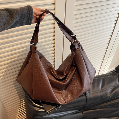 Borsa Hobo Donna Grande Capacità Pelle PU Trama Litchi Borsa A Spalla Morbida Per Pendolari Minimalista