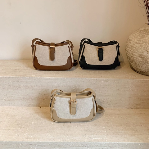 Borsa A Tracolla Vintage In Tela E Pelle PU Patchwork Da Donna Moda Borsa Sottobraccio Con Tracolla Regolabile Fibbia In Metallo