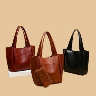 Women Soft PU Leather Tote Bag And Matching Wallet Large Capacity Commuter Shoulder Bag Minimalist Solid Color Office Handbag