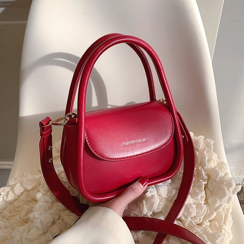 Mini Borsa A Mano Pelle PU Moda Stampa Lettere Fibbia Magnetica Tracolla Regolabile Borsa A Tracolla Minimalista