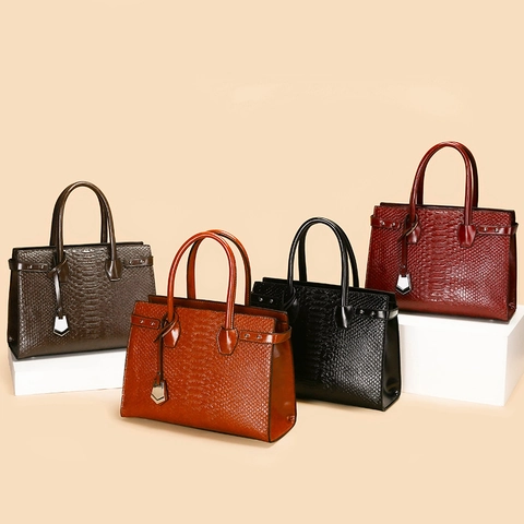 Crocodile Pattern PU Leather Handbag Large Capacity Retro Tote Crossbody Shoulder Bag For Women Office Commute