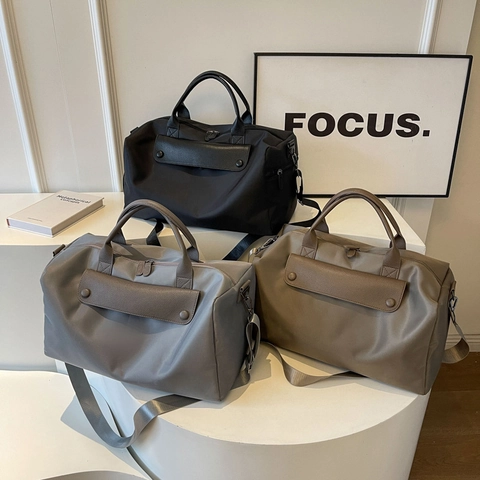 Women Fashion Canvas Travel Bag Large Capacity Gym Handbag With Synthetic Leather Flap Adjustable Shoulder Crossbody Bag