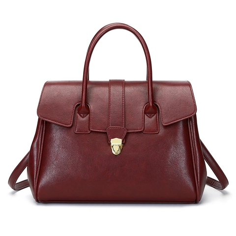 Vintage PU Leather Handbag For Women Large Capacity Business Commute Tote With Golden Lock And Adjustable Strap
