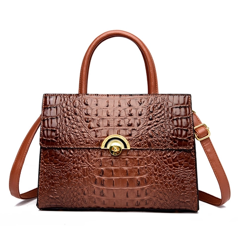 Borsa Da Donna Retro Coccodrillo Goffrato Pelle PU Fibbia Dorata Manico Borsa A Spalla Tracolla Tendenza Primavera