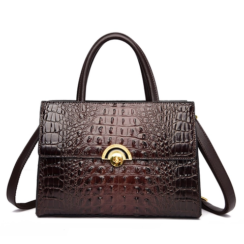 Borsa Da Donna Retro Coccodrillo Goffrato Pelle PU Fibbia Dorata Manico Borsa A Spalla Tracolla Tendenza Primavera