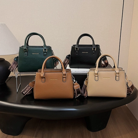Borsa Da Donna In Pelle PU Trama Litchi Borsa A Tracolla Con Ampia Tracolla In Tessuto Tote Di Moda Semplice Versatile