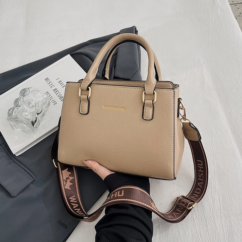 Borsa Da Donna In Pelle PU Trama Litchi Borsa A Tracolla Con Ampia Tracolla In Tessuto Tote Di Moda Semplice Versatile