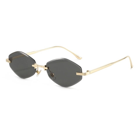Rimless Geometric Hexagon Sunglasses Metal Frame UV400 Protection Fashion Trendy Polygon Cut Lenses Eyewear For Women
