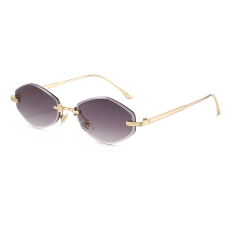 Rimless Geometric Hexagon Sunglasses Metal Frame UV400 Protection Fashion Trendy Polygon Cut Lenses Eyewear For Women