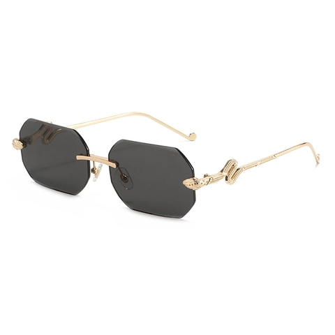 Lunettes De Soleil Sans Monture Octogonales Avec Branches En Métal En Forme De Serpent Verres Dégradés Rétro UV400 Hommes Femmes