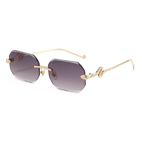 Lunettes De Soleil Sans Monture Octogonales Avec Branches En Métal En Forme De Serpent Verres Dégradés Rétro UV400 Hommes Femmes