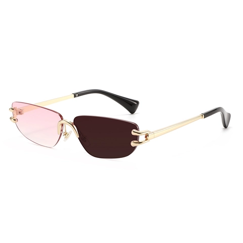 Rimless Sunglasses Photochromic Pc Lens Zinc Alloy Frame Uv400 Fashion Retro Small Frame For Travel Outdoor Use