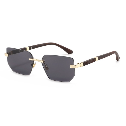 Rimless Square Sunglasses UV400 Protection PC Lens Alloy Frame Wood Grain Temples Fashion Outdoor Eyewear