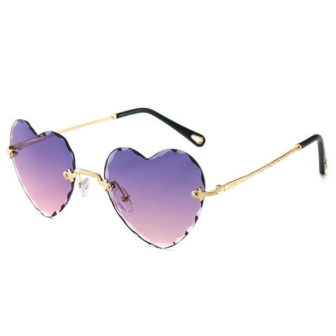 Lunettes De Soleil Sans Monture En Forme De Coeur Pour Femmes Monture Métal Verres Dégradés Bord Festonné UV400