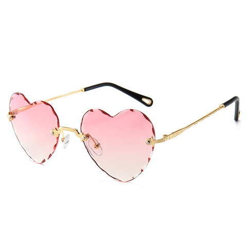 Lunettes De Soleil Sans Monture En Forme De Coeur Pour Femmes Monture Métal Verres Dégradés Bord Festonné UV400