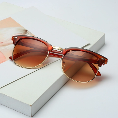 Occhiali Da Sole Retro Protezione UV400 Polarizzati Mezza Montatura Classici Browline Montatura Metallo Plastica Uomo Donna