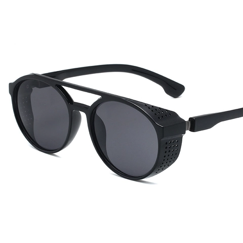 Occhiali Da Sole Steampunk Retro Montatura Rotonda In Plastica Doppio Ponte Protezioni Laterali Perforate UV400 Uomo Donna