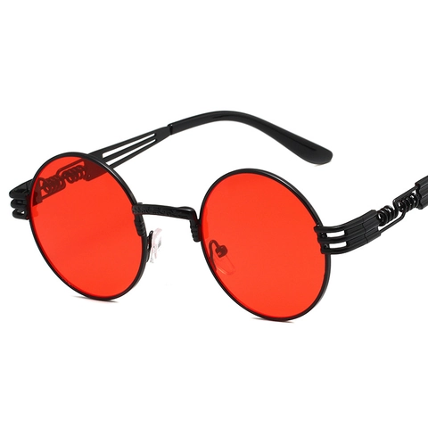 Occhiali Da Sole Rotondi Steampunk Retrò Montatura Metallo Aste Molla Protezione UV Per Uomo Donna Stile Industriale