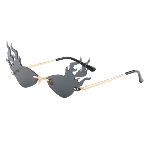 Vlamvormige Zonnebril Randloze Metalen Frame PC Lenzen Punk Hip Hop Trendy Party Bril Voor Heren Dames