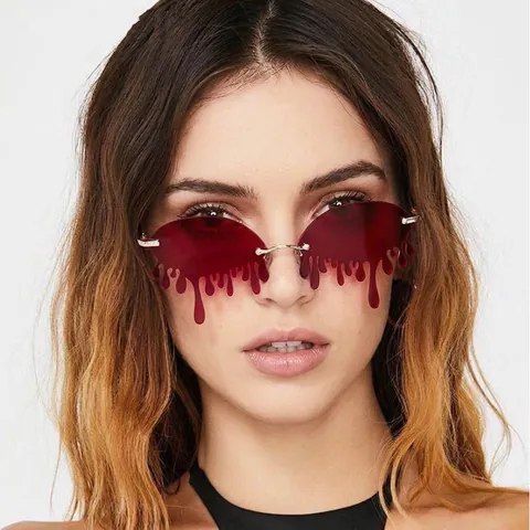 Lunettes De Soleil Sans Monture En Forme De Larme Cadre Métallique Tendance Personnalisée Pour Femmes Hommes