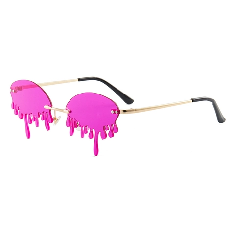 Lunettes De Soleil Sans Monture En Forme De Larme Cadre Métallique Tendance Personnalisée Pour Femmes Hommes